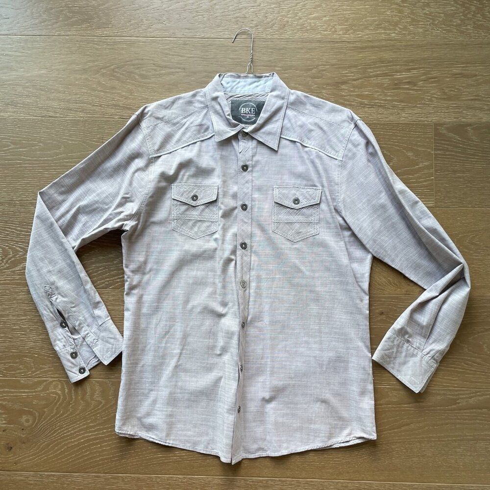 Buckle BKE Button Down Shirt Mens XL Beige Tailored Fit Western Pockets Collared